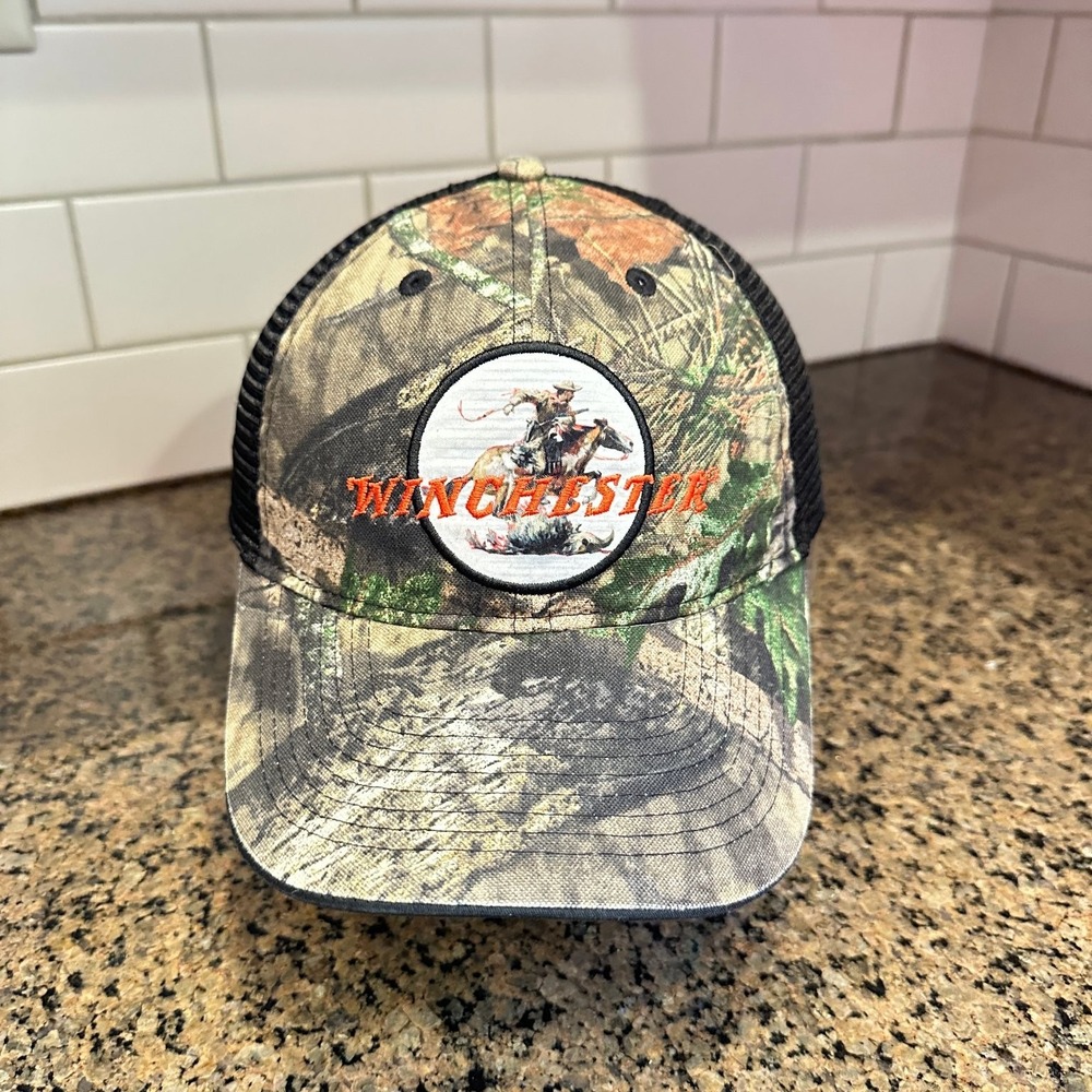 Winchester Firearms Trucker Hat Camo Mesh Adjustable Black Green